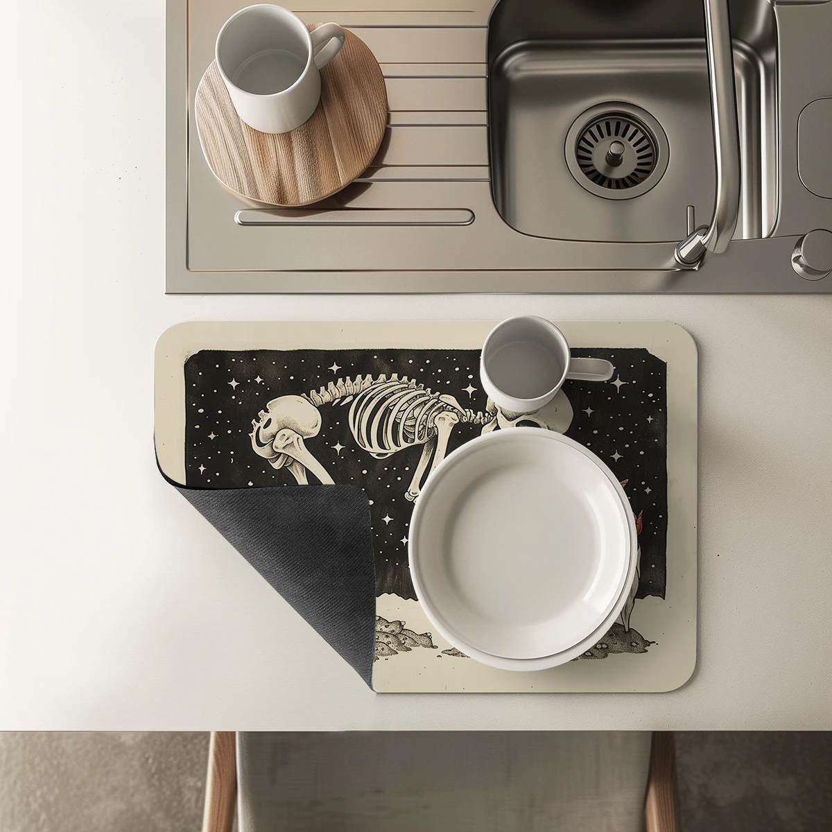 Абсорбирующий коврик для Хэллоуина с черепом и звездами нескользящий сушки