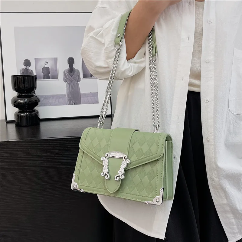 Western-style Women's Bag Quality Leather Shoulder Bags For Women Brand Messenge Retro Thread Heart Female Bag Chain Square Bags