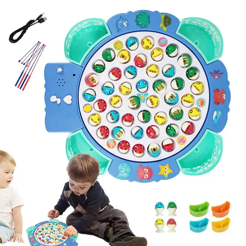 

Magnetic Fishing Game For Kids Poles On Rotating Board Electric Fishing Toy With Music 360 Degree Rotating Fish Board Family