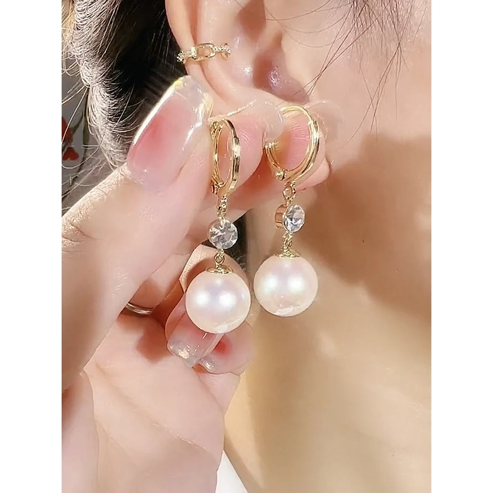 Mikimoto Japanese and Korean New Fashionable Pearl Earrings Light Luxury Fashion Diamond-Embedded Long Elegant