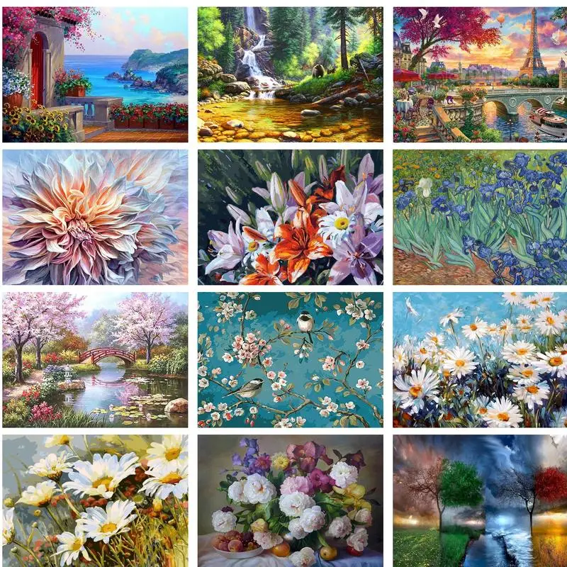 

GATYZTORY Picture By Number Flower Kits DIY Gift Painting By Number Scenery On Canvas HandPainted Home Decor Art Gift 40*50cm