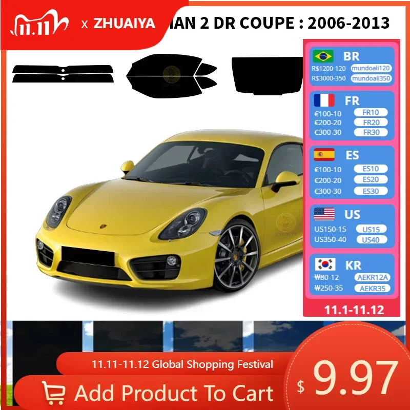 

Нанокерамическая Автомобильная УФ-пленка Precut для окон, автомобильная пленка для окон PORSCHE CAYMAN 2 DR COUPE 2006-2013
