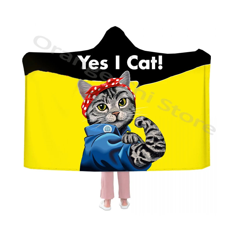 

Creative Funny Cat Print Hooded Blankets and Fancy Capes Warm and Soft Flannel Throws for Adults and Kids for All Seasons