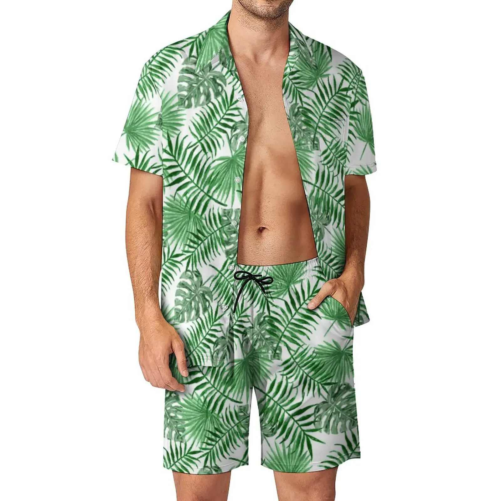 

Palmtree Leaves Men Sets Tropical Plants Print Funny Casual Shirt Set Short Sleeve Custom Shorts Summer Fitness Outdoor Suit