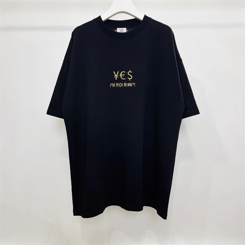 

Vetements I AM RICH Gold embroidery Currency Symbol T-shirt Men Women 2023ss Oversized Vintage VTM T Shirt Tees