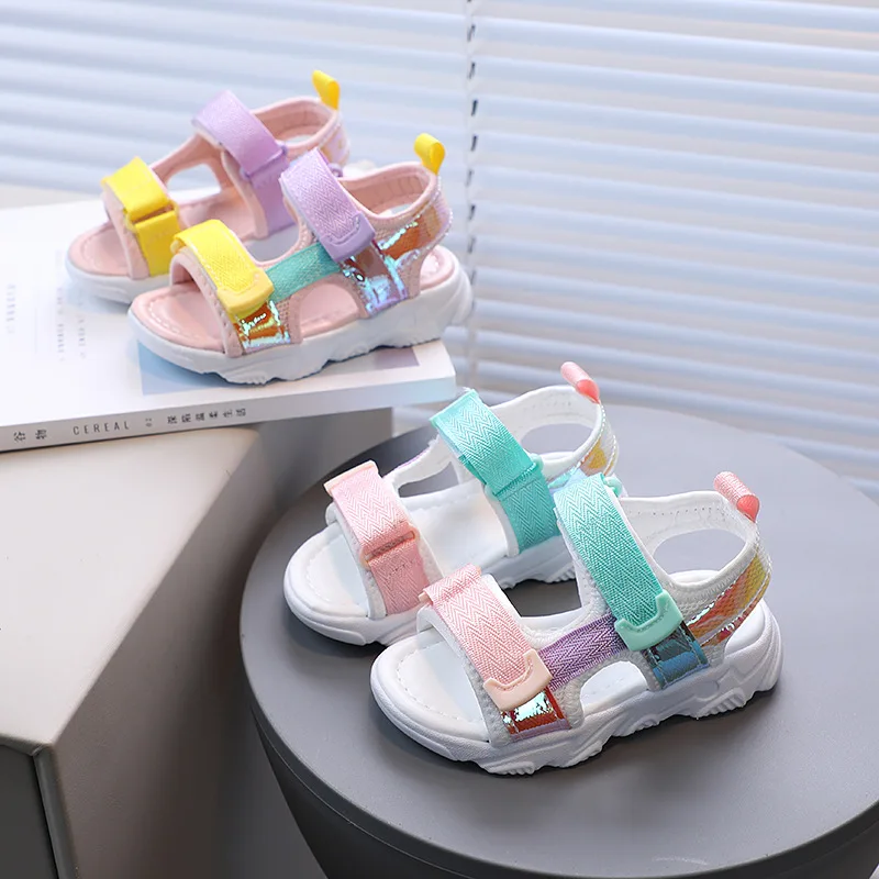 

Kids Girls Sandals 2023 Color Matching Open-toe Soft Open-toe Cute Non-slip Children Casual Shoes Breatheable Korean Wind Simple