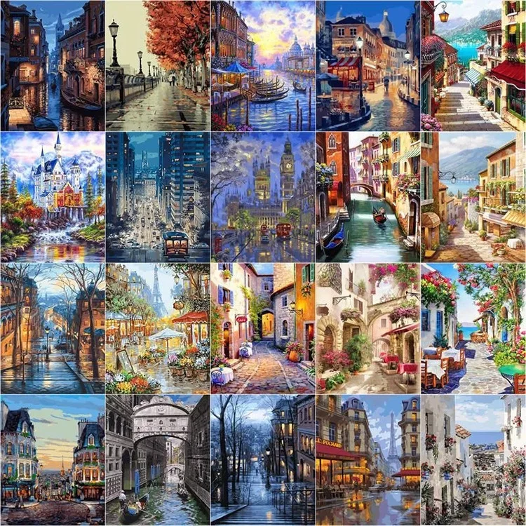 

JIEME Diamond Painting City Scenery Diy Full Diamond Embroidery Landscape Mosaic Picture of Rhinestone Home Decor