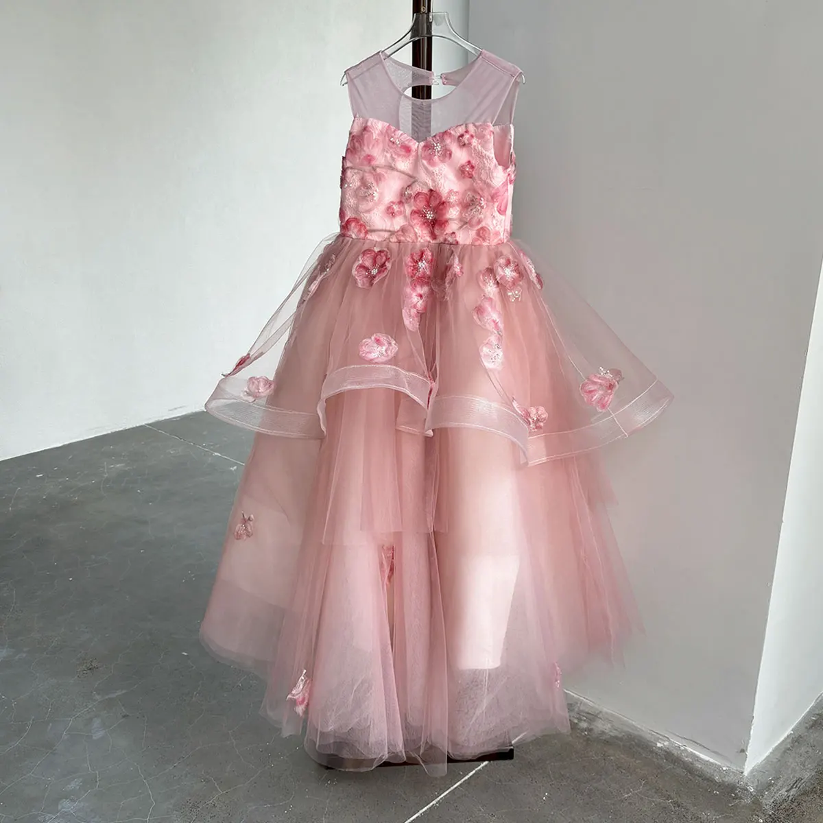 Фото Dreamy Vow D189 Розовое элегантное платье с цветочным узором для девочек с 3D цветами Юбка трапециевидной формы принцессы для дня рождения, свадьбы, дня чести №5