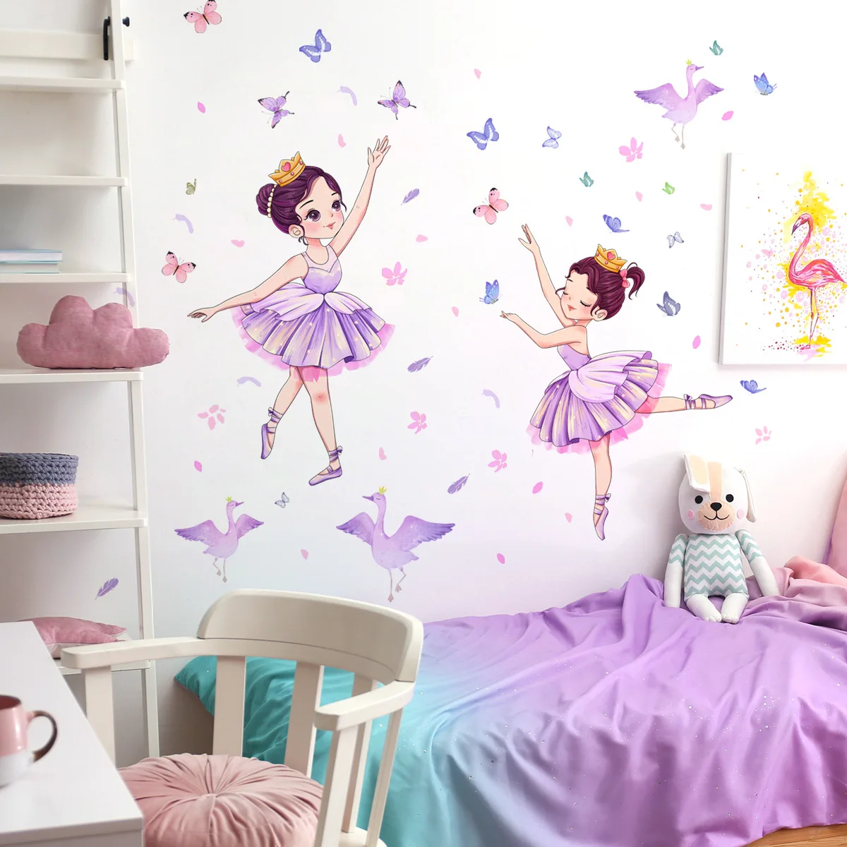 30*90cm Cute Little Swan Girl Butterfly Wall Stickers Living Room Background Wall Home Decoration Wall Stickers Wallpaper Ms472
