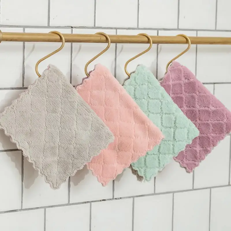

Absorbent Dish Towel Household Coral Velvet Rag Microfiber Lint-free Dish Cloth Kitchen Accessories Tools Non-stick Oil