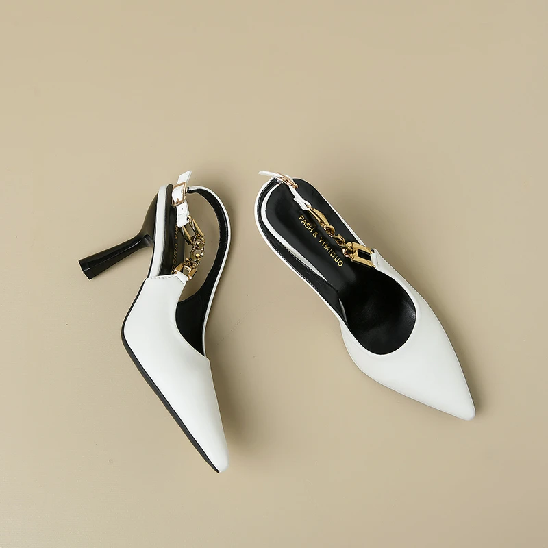 

Босоножки женские с металлическим вырезом, элегантные туфли-лодочки, заостренный носок, высокий каблук-шпилька, с ремешком на пятке, модная обувь для офиса, осень