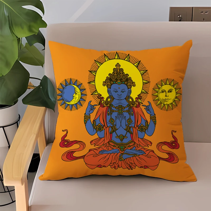 

Наволочка 40*40, буддийская подушка для дивана Будды, 45x45, двухсторонняя наволочка с принтом для подушки, искусственная кожа, короткая плюшевая Автомобильная подушка для спальни
