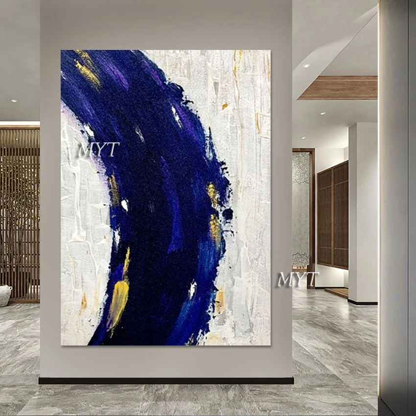 

Современная Картина на холсте, последнее украшение для стены дома, абстрактная синяя белая акриловая картина ручной работы, художественная...