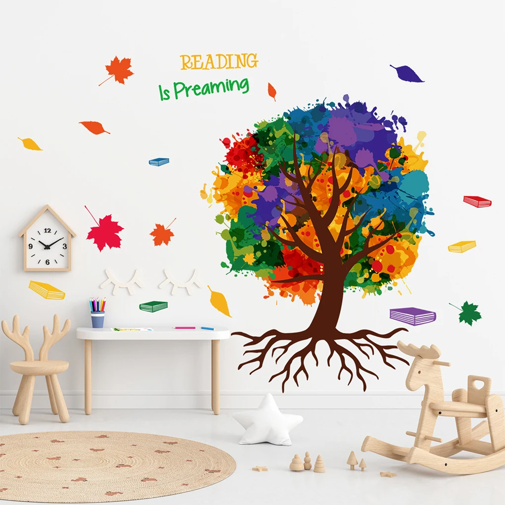 

2 Pieces Colorful Ink Tree Wall Stickers Removable Murals Bathroom