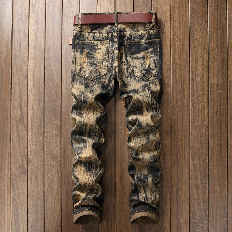 Jeans Men's Ripped Retro Casual Straight Pants Men's Jeans Fashion Fashion Pants Men's Trousers Casual Pants
