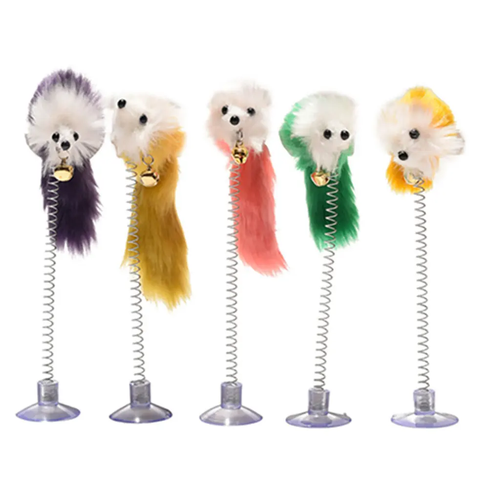 

Многоцветная перьевая палочка, Весенняя игрушка на присоске с колокольчиком, мышкой, интерактивным инструментом для кошек, эластичная чесалка для домашних животных, мыши, тизер, развлечения