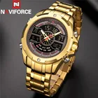 Часы наручные NAVIFORCE Мужские кварцевые цифровые, спортивные брендовые роскошные золотистые в стиле милитари, с двойным циферблатом, из нержавеющей стали, 9170