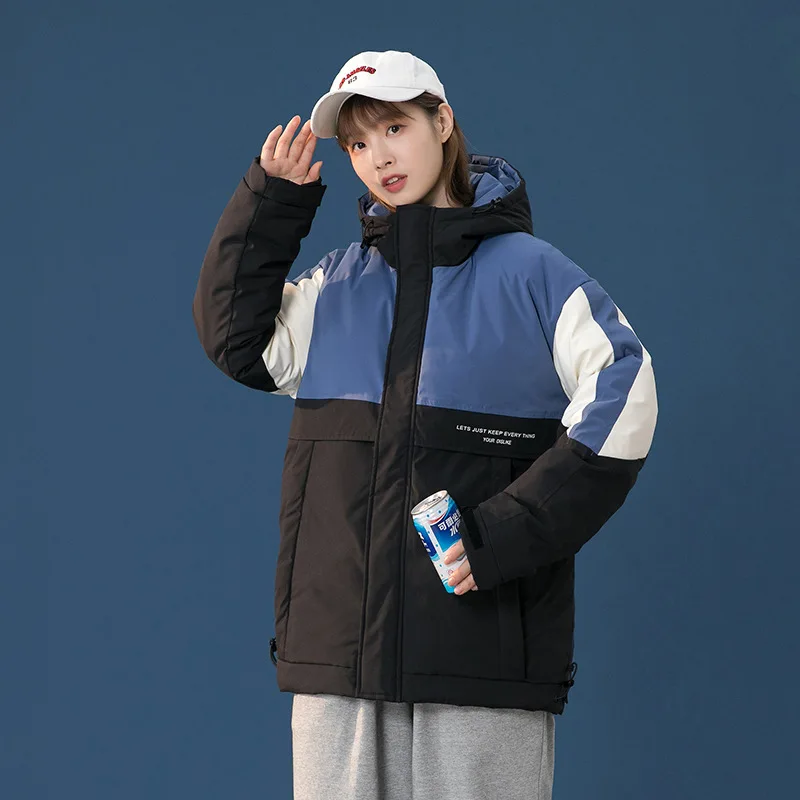 

2022 Autumn and Winter New Down Jacket Women's Stitching Contrast White Duck Down Warm Hooded Fleece Windproof Jacket