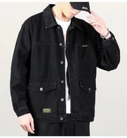 autumn 2022 trend workwear pure black denim jacket button casual coat top for men