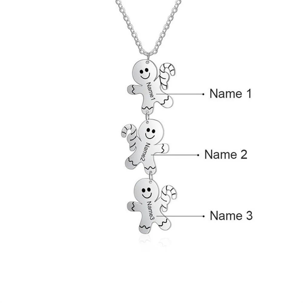 Personalized Necklace Custom Name Carved Gingerbread Man Stainless Steel Pendant Necklace Christmas Gift Custom Necklace Wholesa