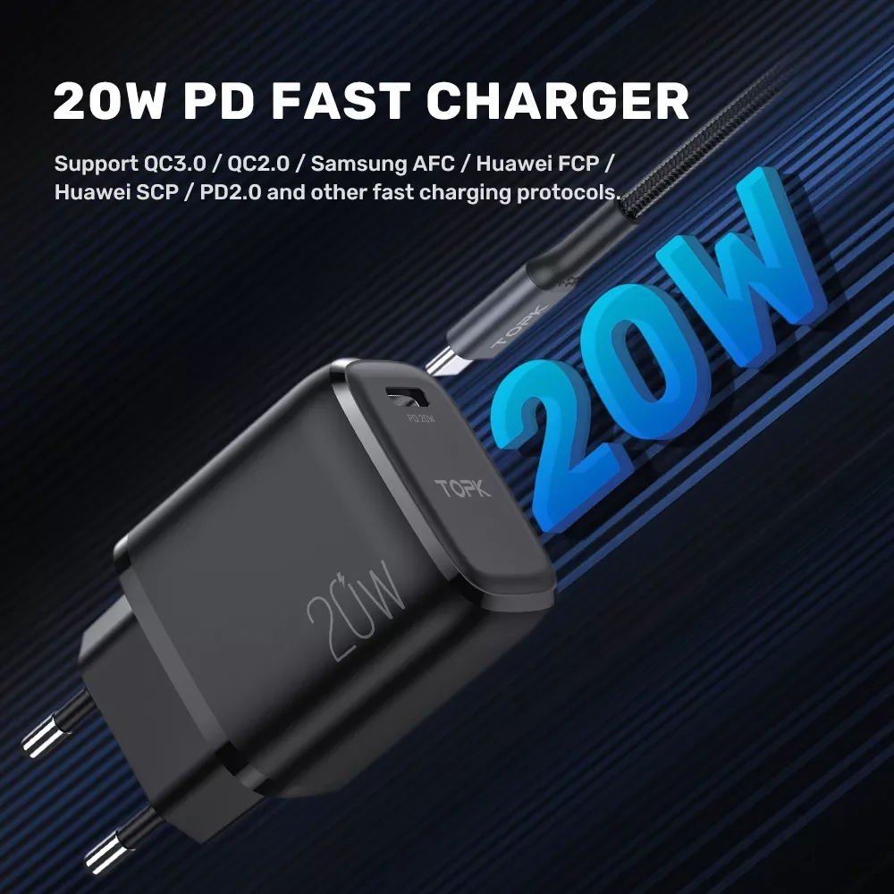 B210P 20W Quick Charge 3.0 USB Type C PD Charger For iPhone 12 Pro Max USB C Fast Charging Travel Wall Phone Charger