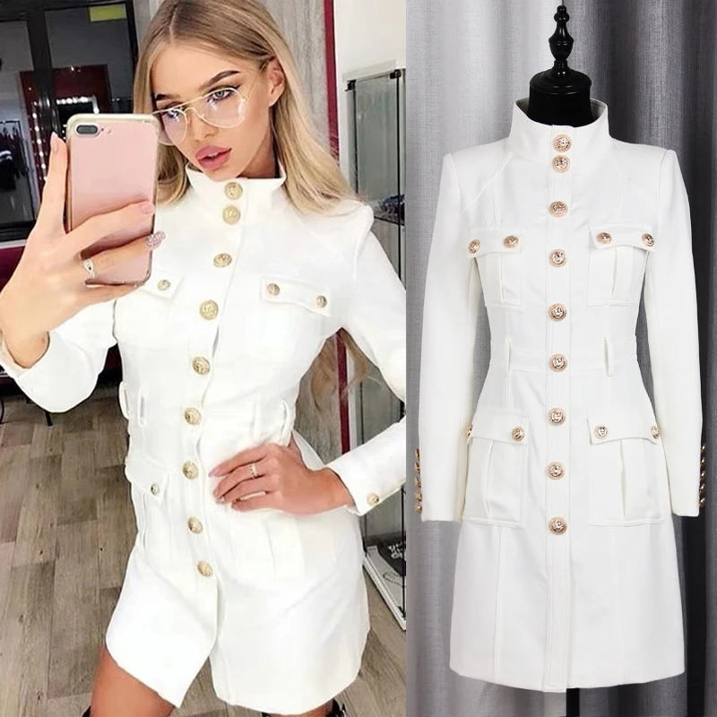 

Женское универсальное платье с заклепками, черно-белое облегающее платье с длинным рукавом и пуговицами в виде головы льва, весна-осень 2022