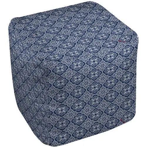 

Winter Garden Baroque White on Navy Pouf, 18" x 18" x 18"