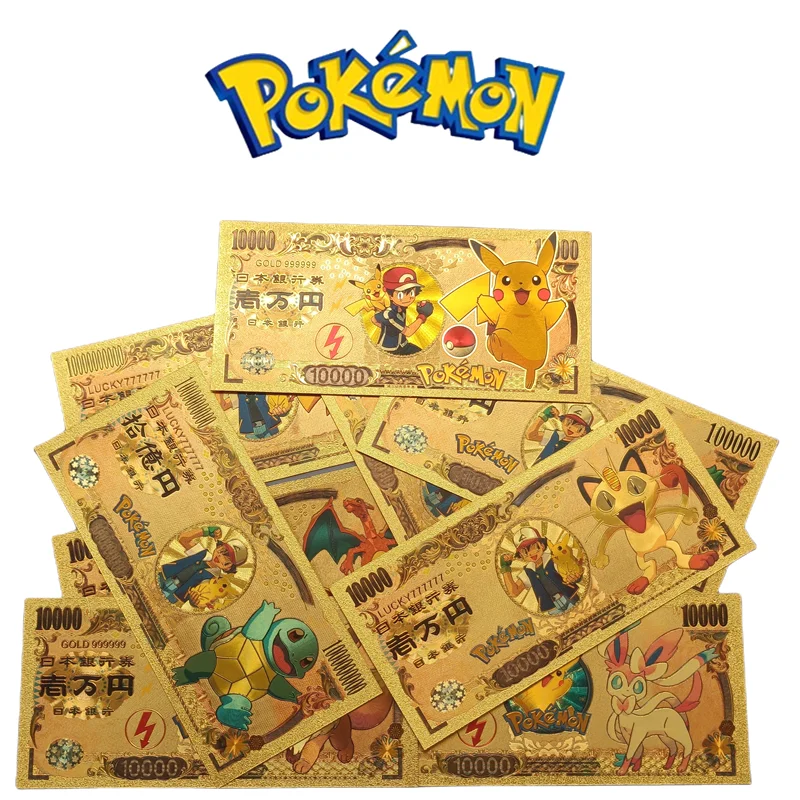 

Anime Pokemon Cards Pikachu Pokeball Classic Childhood Memory Collection Gold Banknote Pvc Banknote Figure Kids Toy Gifts