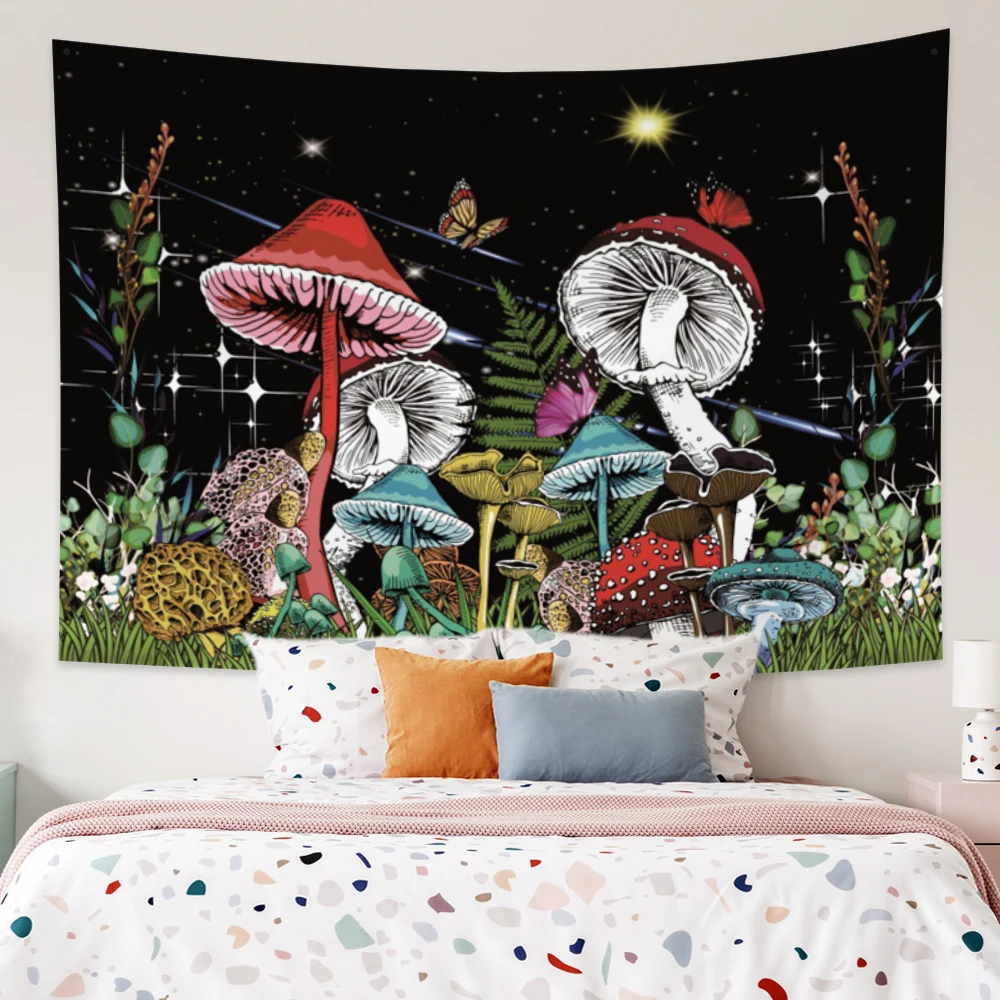 

Psychedelic Mandala Mushroom Wall Tapestry Skull Gypsy Decor Witchcraft Rugs Bohemian Blanket Living Room Home Decorat