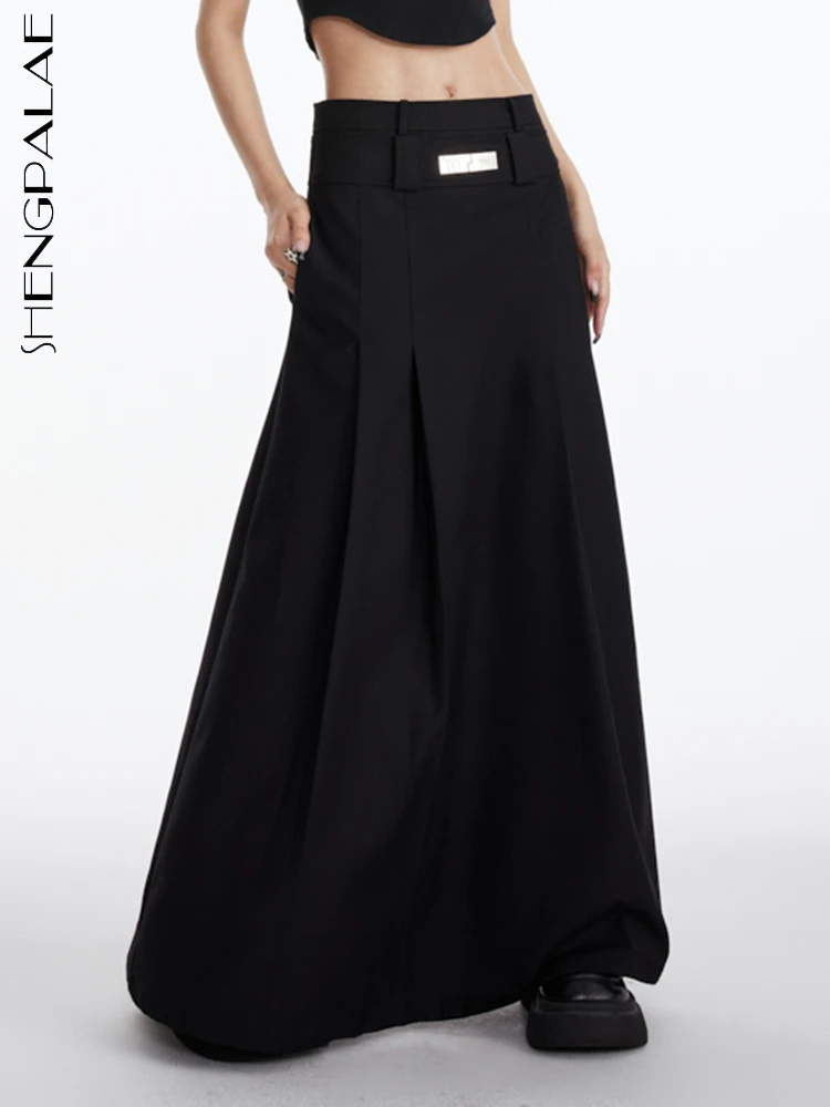 

SHENGPALAE модная женская юбка с высокой талией со складками однотонная Повседневная трапециевидная длинная юбка женская летняя Новинка 2023 5W3551