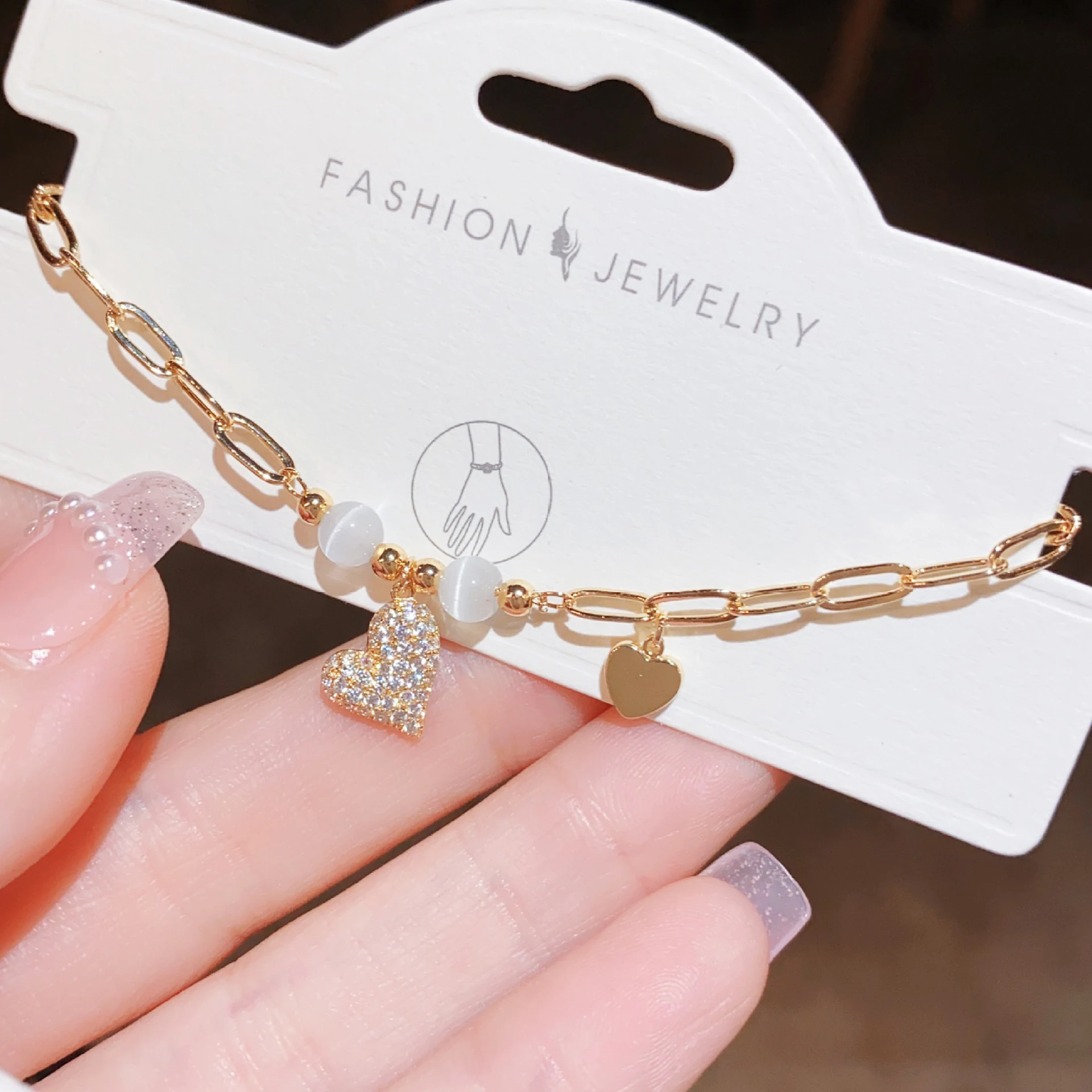 

Ins Exquisite Luxury Heart 14k Real Gold Plated Bracelects Micron Inlaid Shine Zircon Adjuistable Bracelects Accessroies Pendant