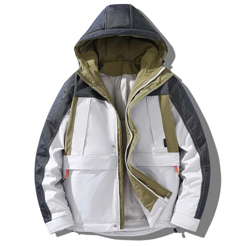 2023 New Men Winter Jacket Parkas Hooded Zipper Long Sleeve Men Coat Fashion Warm Jacket Men Casual Patchwork Jacket Parkas