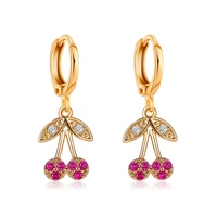 new sweet cherry earrings women zircon crystal diamond small fresh fruit cute girl pendientes popular needle vintage jewelry