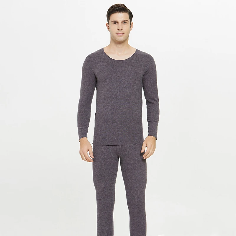 Men's Long Johns 2Pcs Seamless Thermal Underwear Set Male Round Neck Long Trousers + Shirt Suit Autumn Winter Thermo Clothing