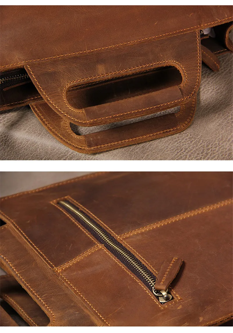 Retro fashion high quality crazy horse leather men's vertical document handbag simple business cowhide shoulder messenger bag