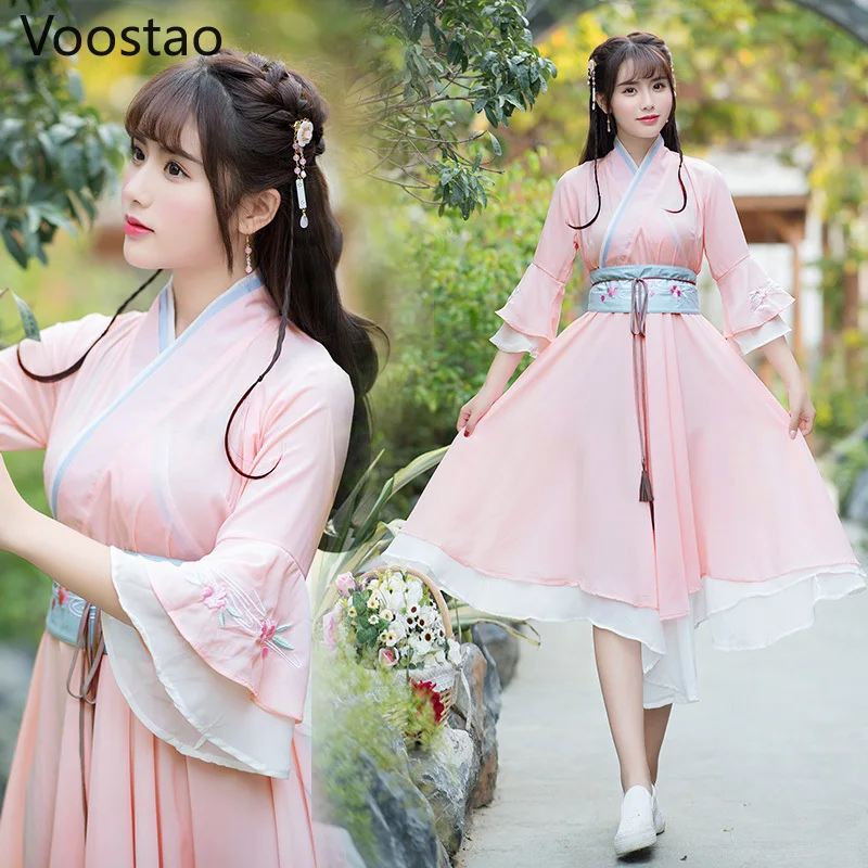 Женское шифоновое платье Hanfu элегантное винтажное в китайском стиле с цветочной