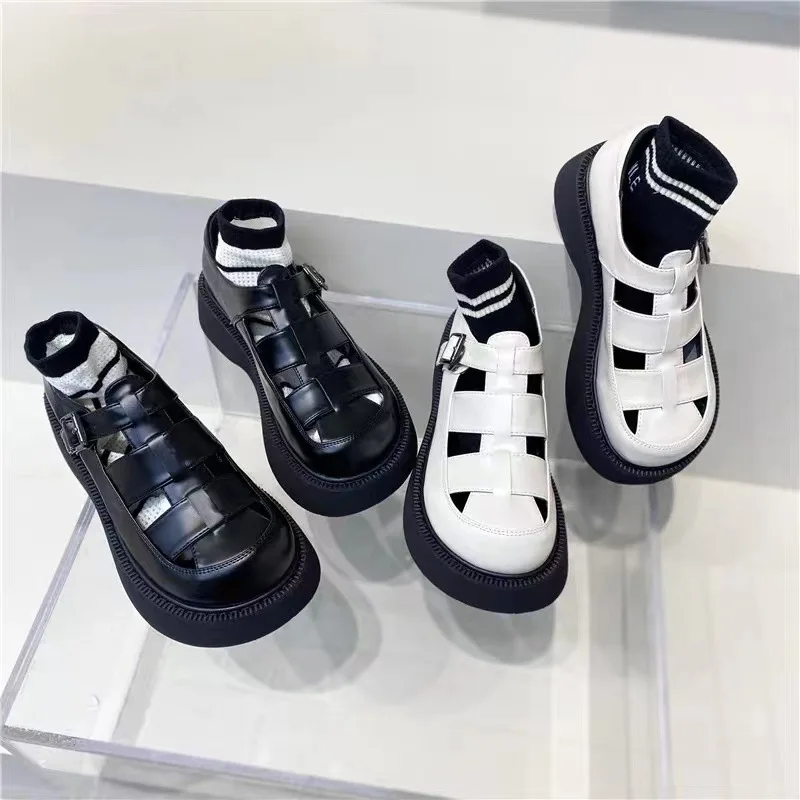 

Ladies Thick-soled Roman Sandals 22 New Summer Autumn Retro Platform Women Shoes Hollow Fairy Wind Heightening Sandals Brand