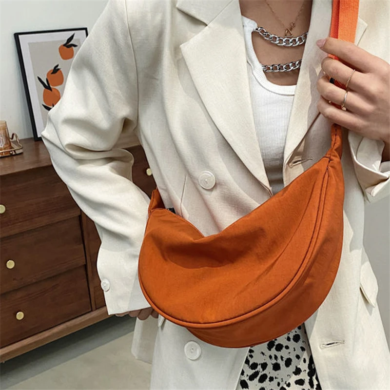 

Women Chest Bag Large Capacity Travel Crossbody Bag Female Half Moon Handbag Ladies Nylon Daily Shoulder Underarm Bag