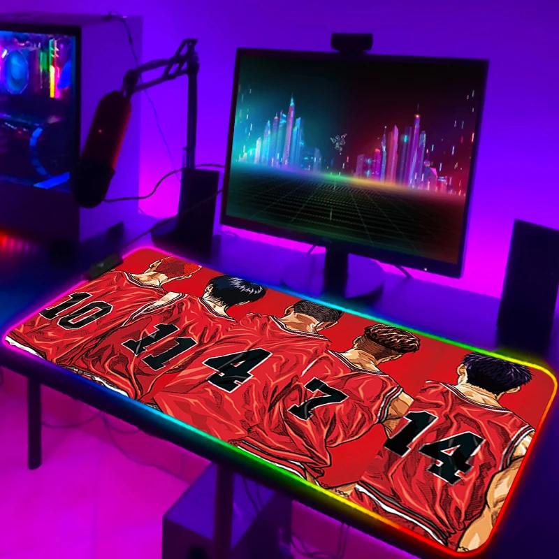 Большой коврик для мыши Xxl RGB, игровые компьютеры Slamdunk, коврик для ноутбука, аксессуары для аниме, Игровая клавиатура, Настольный коврик, защи...