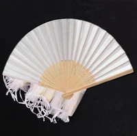 24 pcslot white folding elegant silk hand fan with gift bag wedding party 21cm