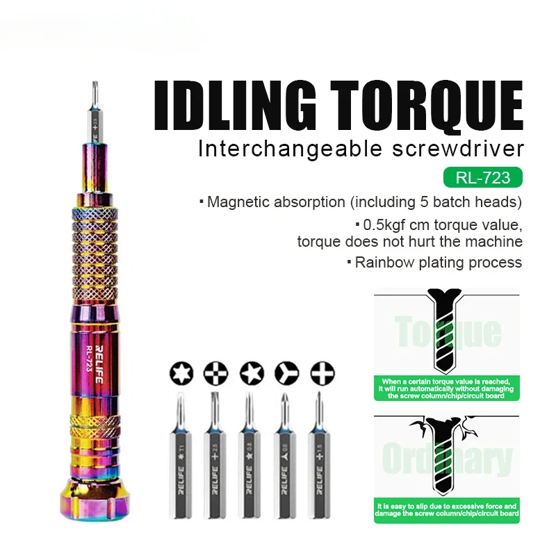 

5 in 1 Torque Screwdriver 5 Bits Magnetic Replacement Bit for Repairing Mobile Phones and Electronic Devices T1/2.5/0.8/0.6/1.5