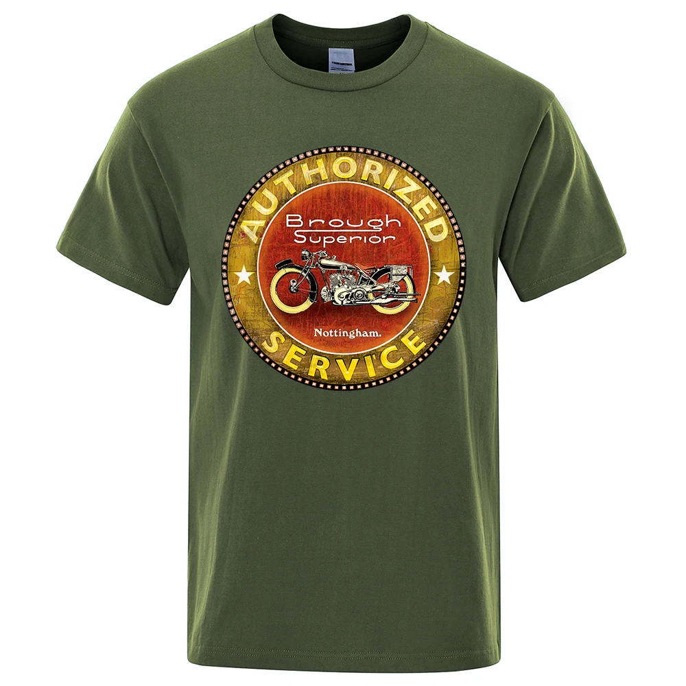 

Authorized Service Brough Superior T Shirt Men Casual Loose Menswear Oversize Summer Cotton Cartoon O-Neck Cotton Mens Clothing