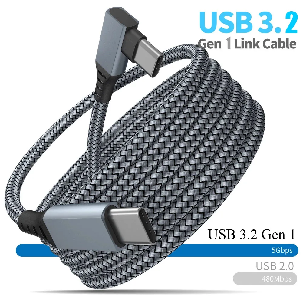 

For Oculus Link USB- C Steam VR Quest/2 Type- C 3.2 Data Cable, Elbow Selectable 3M 5M 6M grey