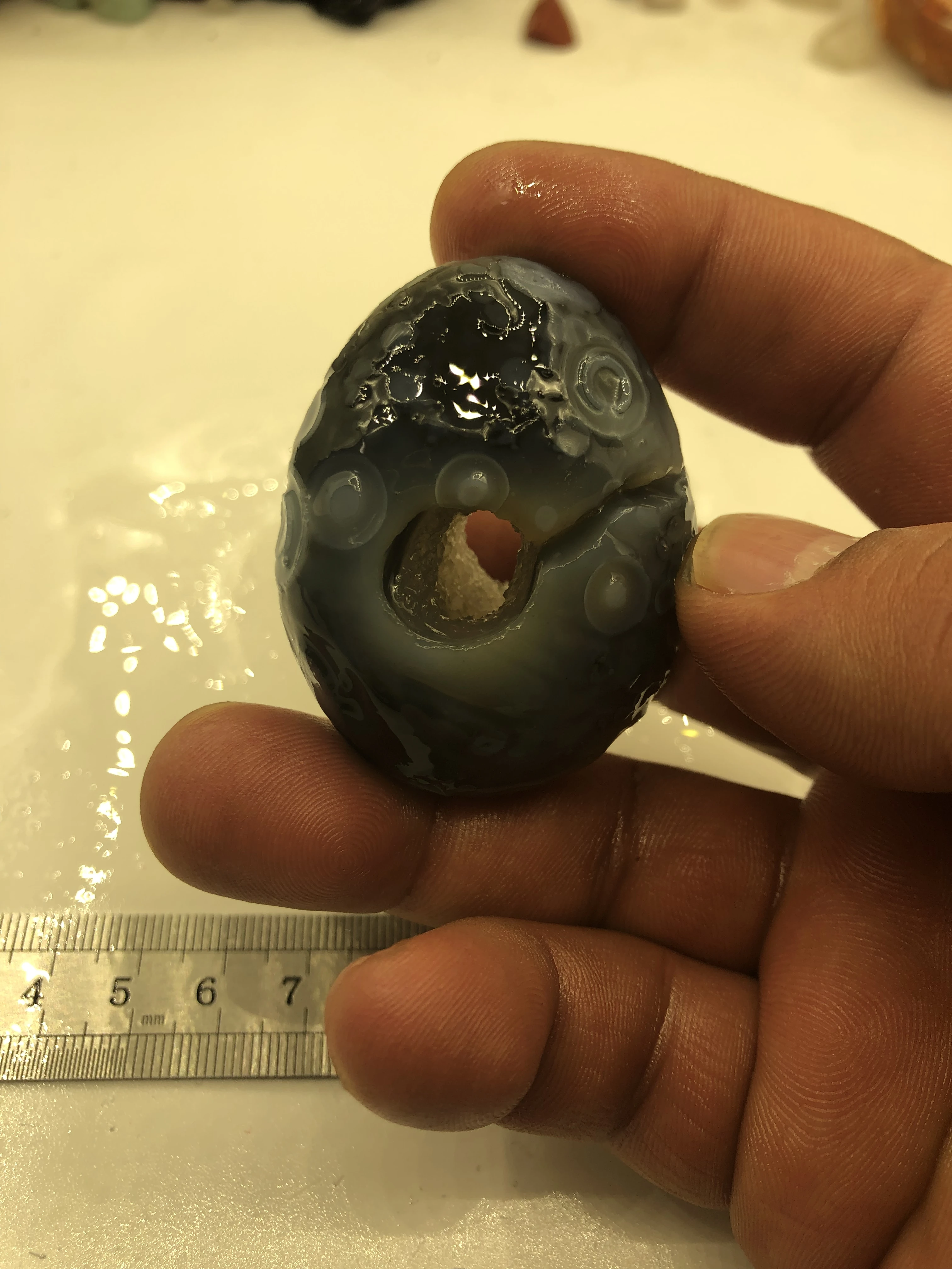 Natural Crystal Primitive Stone Outer Mongolia Four Eyes Agate Flower Eye Agate By Mineral Immersion Into The Color Of Blue Rare