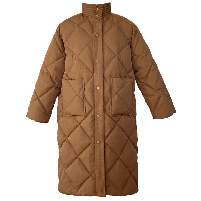 Women's Mid-length Over The Knee Korean Style Stand-up Collar Warm Women's Jacket 2022 Winter New Style Rhombic Cotton Jacket