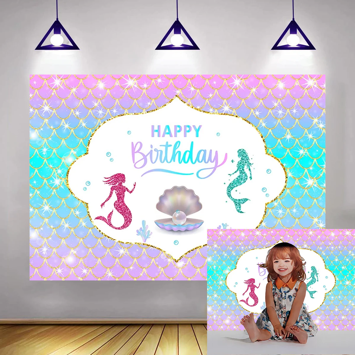 Фон для фотосъемки с изображением русалки на день рождения