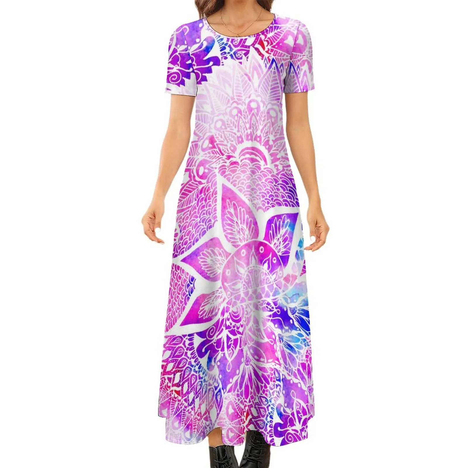 

Платье-макси в стиле бохо, с коротким рукавом и цветочным принтом