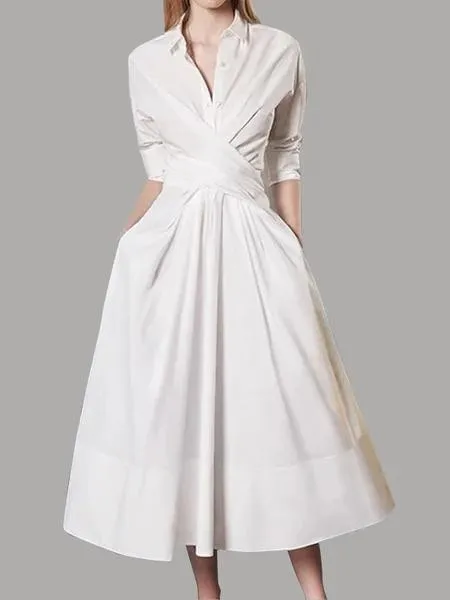 Dresses for Women 2023 Spring Summer Lapel Solid Strap Long Sleeve Dress White Dress Women Clothing Streetwear Evening Dresses