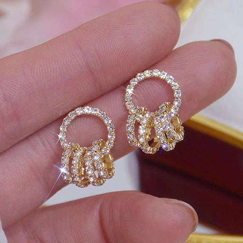 

Korean Super Shining Buckle Circle Earrings for Women 14k Real Gold Elegant AAA Zirconia Stud Earring Birthday Gift Brincos
