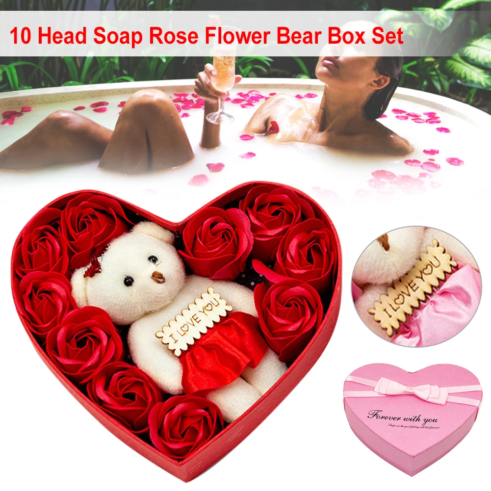 

2022 New 10 Head Soap Rose Flower Bear Box Set Lover Valentine Day Mother's Day, Birthday Gift for hand washing or bathing